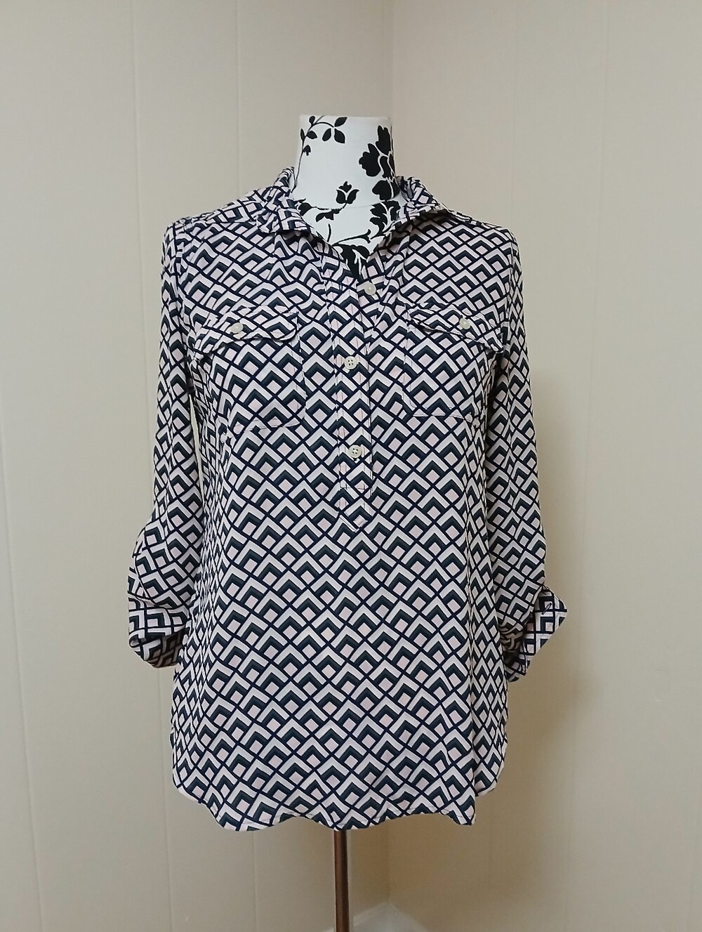 LOFT Geometric Button-Down Blouse - Picture 2 of 9